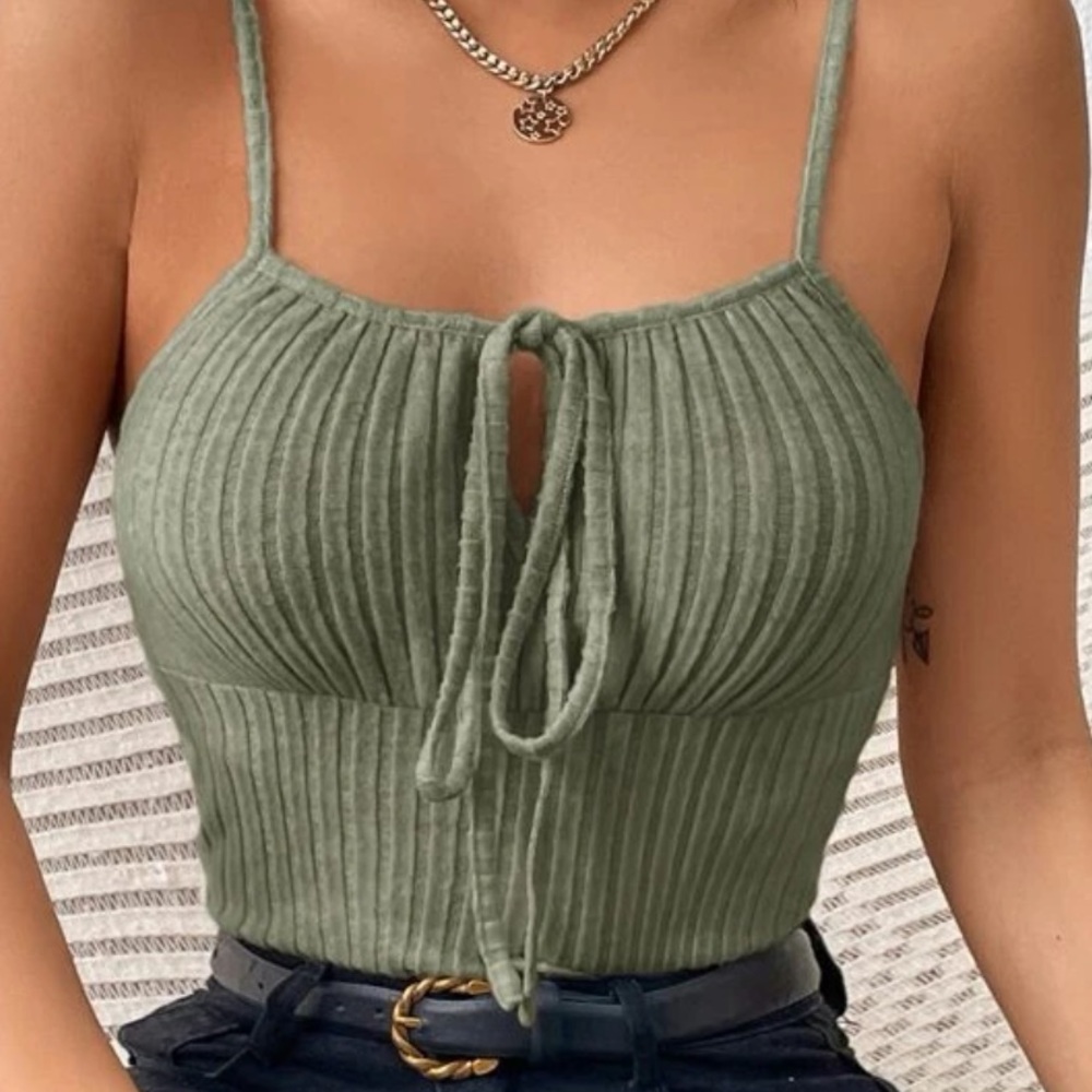 SHEIN Knot Front Ribbed Cami Tank, Small (4)